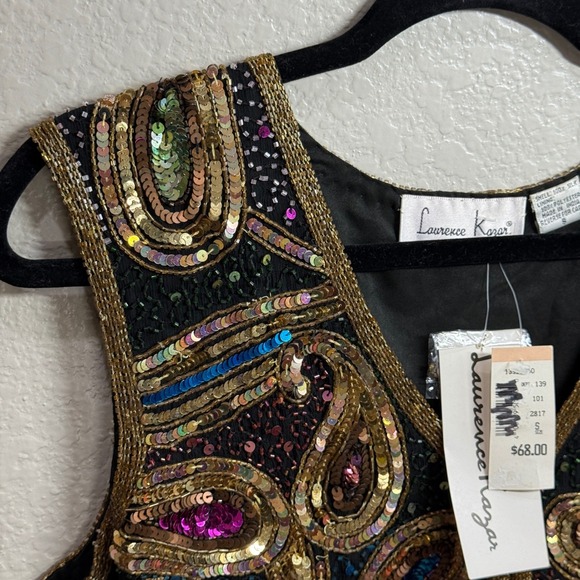 Lawrence Kazars Womens S Beaded Silk Vest Black Gold Paisley Boho Eclectic Artsy - Picture 3 of 11